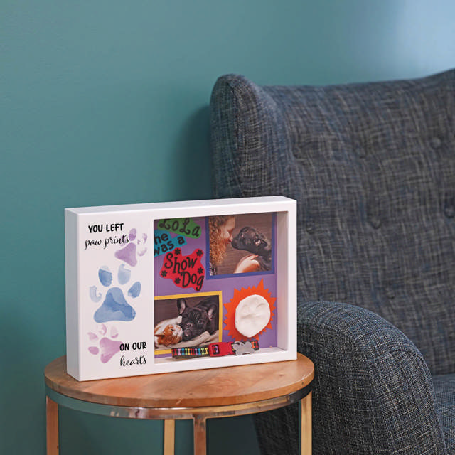 Shadowbox Pet Urn Paw Prints Purple