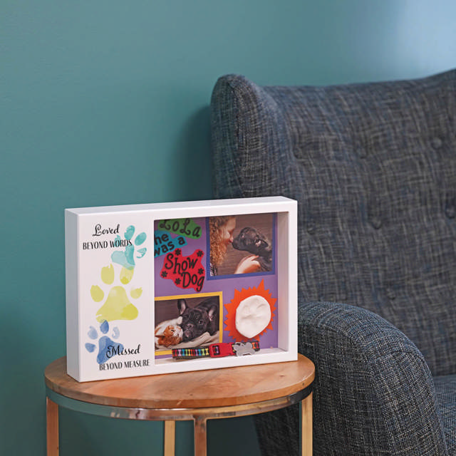 Shadowbox Pet Urn Paw Prints Teal