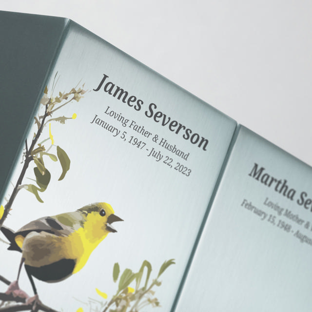 Life Canvas Birds Pewter, Companion Urn Left Side