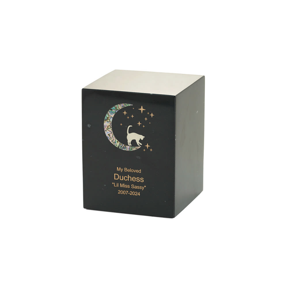 Monumental Memorials Pet Cat Moon Pink Inlay, Blck