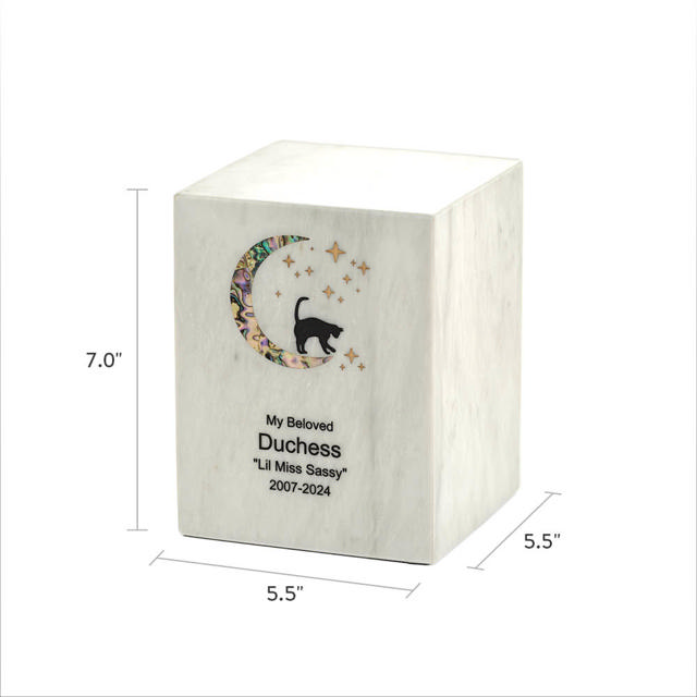 Monumental Memorials Pet Cat Moon Pink Inlay, Whte