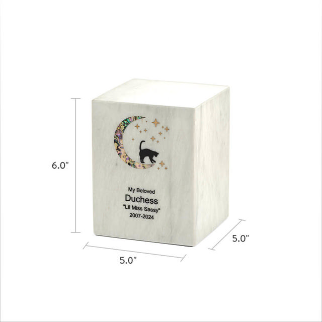 Monumental Memorials Pet Cat Moon Pink Inlay, Whte