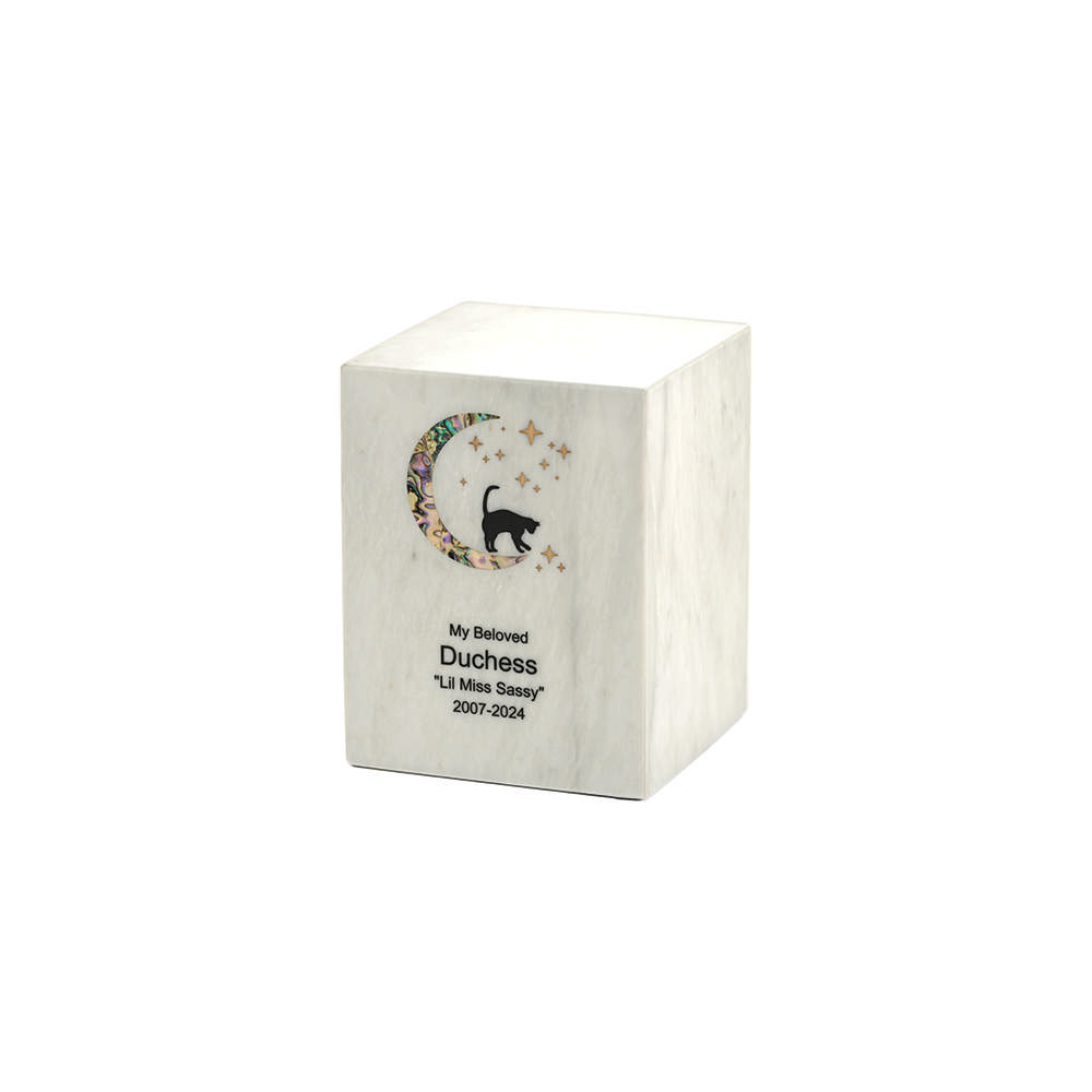 Monumental Memorials Pet Cat Moon Pink Inlay, Whte