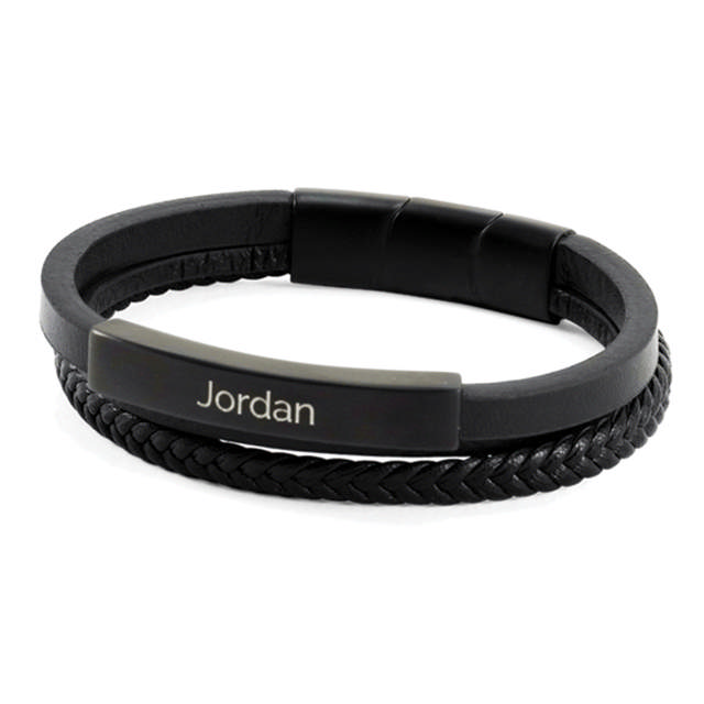 Onyx/Black Triple Band Leather Bracelet