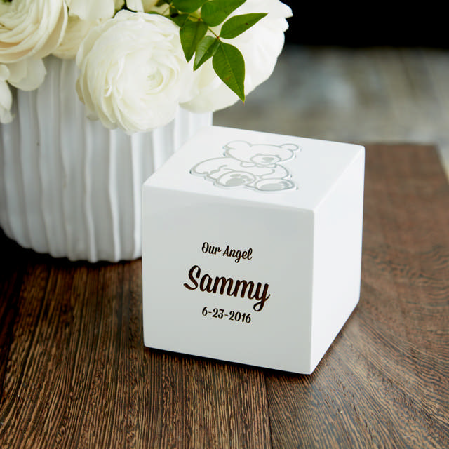 Teddy Bear Petite Urn, White